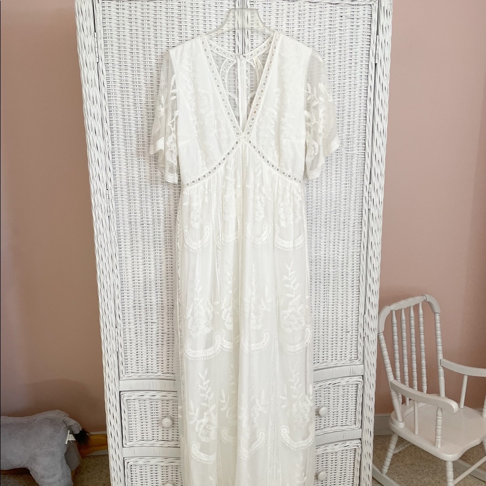 PinkBlush White Lace Overlay Maxi Dress